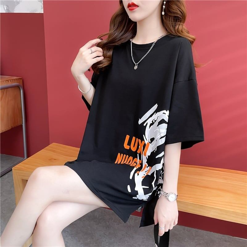 スタイリッシュ 切り替え 一目惚れ プリント Tシャツ カットソー＜S-3584＞