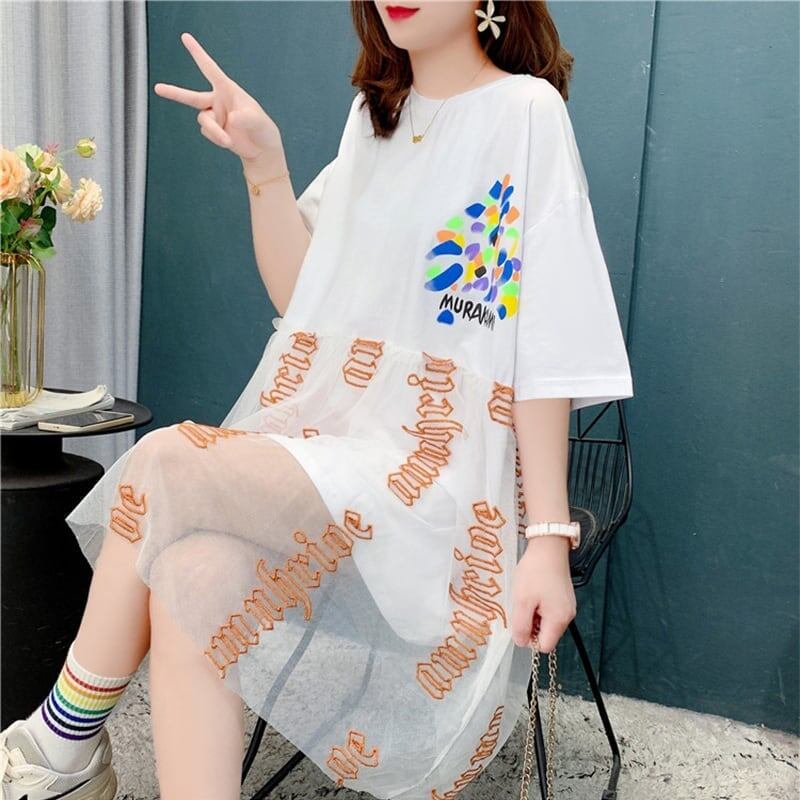 個性的なデザイン プリント 着心地抜群 Tシャツ カットソー ワンピース＜S-3607＞
