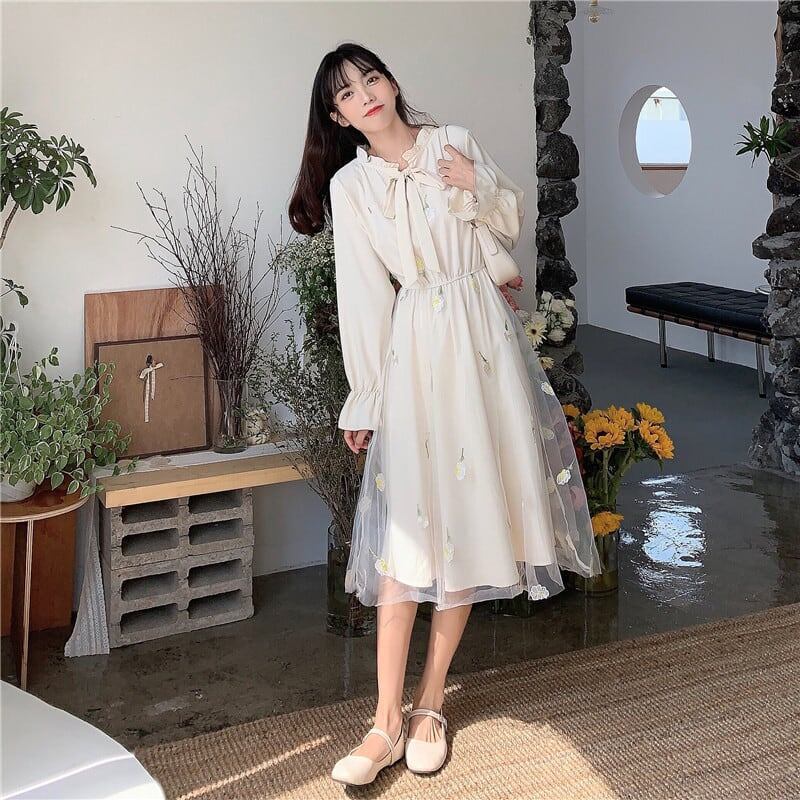 気質溢れる 花柄 好感度満載 切り替え 長袖 ワンピース＜S-2887＞