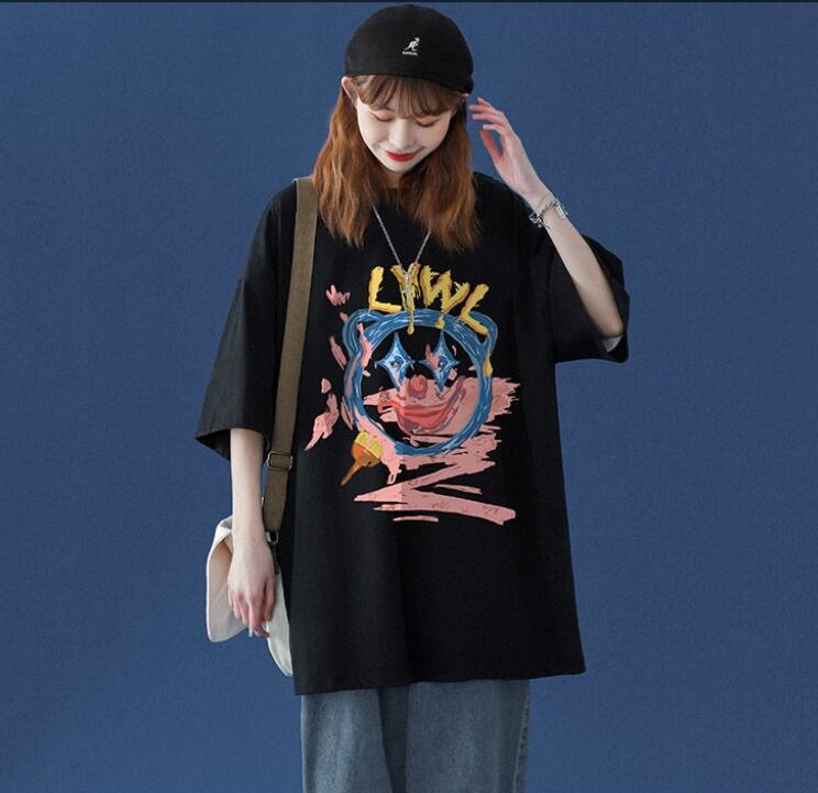 話題沸騰中 ゆったり カジュアル プリント 2色半袖Tシャツ＜S-8159＞