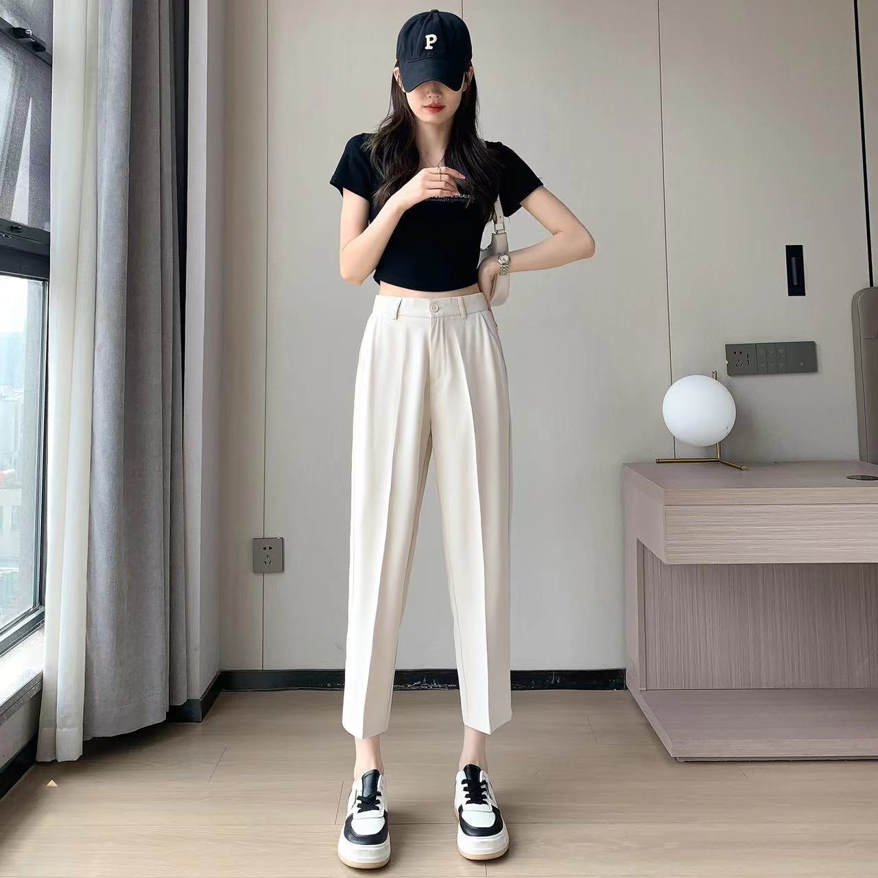 超人気 9分丈スラックスパンツ ファッション 通勤パンツ<S-8182>