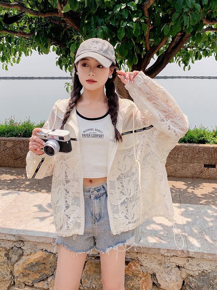 数量限定 透け感 美人度アップ 日焼け対策 冷房対策 UVカット フード付き パーカー＜S-4975＞