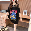 ファッションデザインレースミドル丈半袖Tシャツ<S-3017>