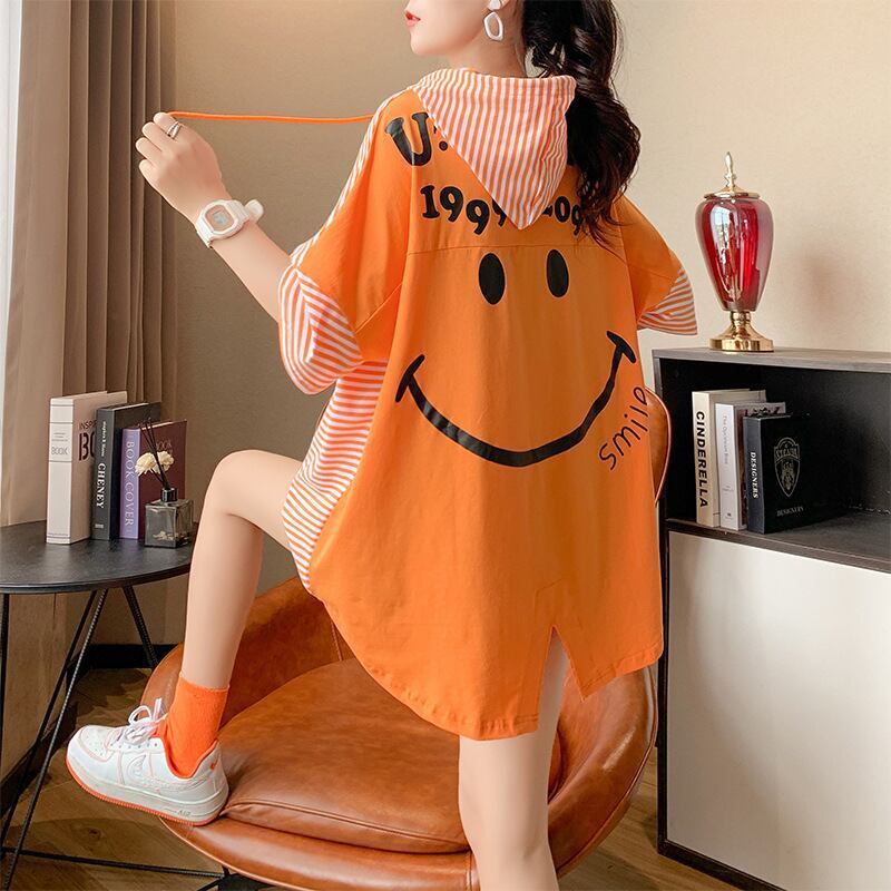 スタイルアップ効果抜群 ストライプ柄 アバンギャルド 切り替え レース プリント全2色 半袖Tシャツ<S-9111>