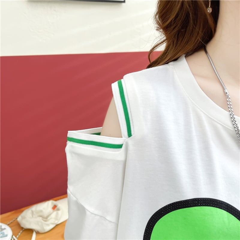 スタイリッシュ 切り替え 一目惚れ プリント Tシャツ カットソー＜S-3521＞