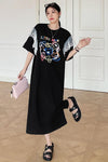 おすすめ レース ファッション 切り替え プリント Tシャツ カットソー ワンピース＜S-8535＞
