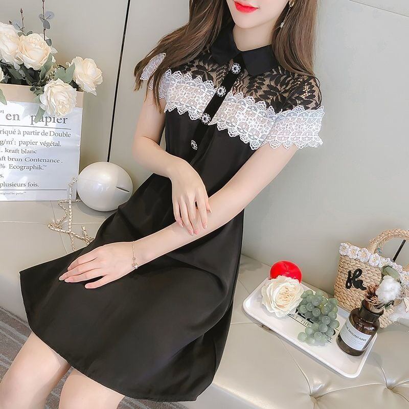 大好評 上品 美人度アップ レース 切り替え Aライン ワンピース <S-8889>