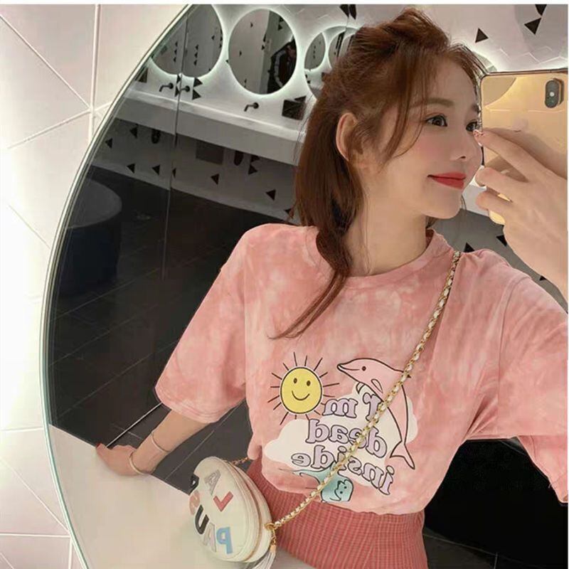 絶対欲しい キュート 話題沸騰中 絞り染め プリント 全2色 半袖Tシャツ<S-8759>