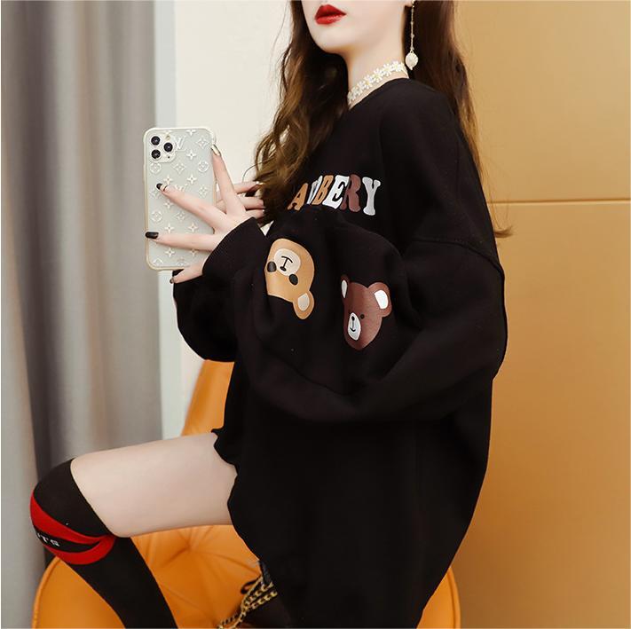 【半額！期間限定！！】韓国風ルーズラウンドネックミドル丈ファッション怠惰なトップス<S-5067>