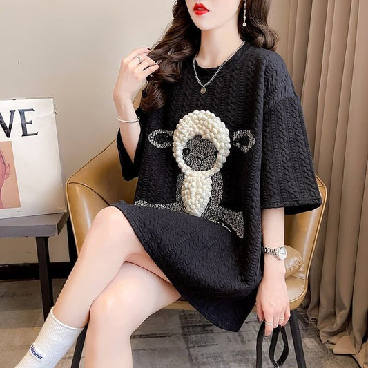 高級立体ハンドビーズコットン半袖Tシャツ<S-2998>