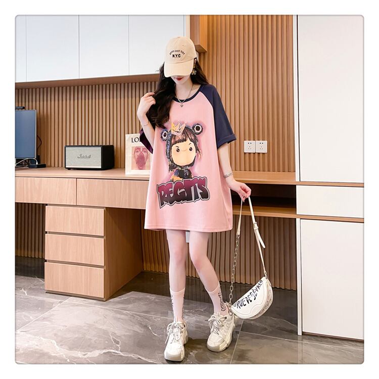 超人気 切り替え スウィート プリント レース 全2色 半袖Tシャツ ＜S-8716＞