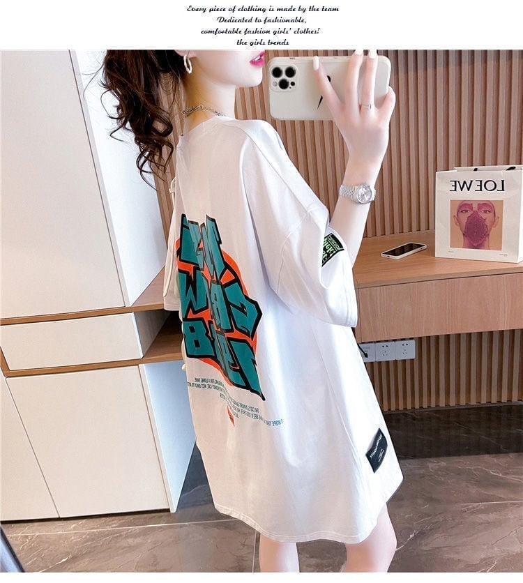 組み合わせやすい アルファベット 数字ロゴ プリントTシャツ ゆったり半袖＜S-6527＞