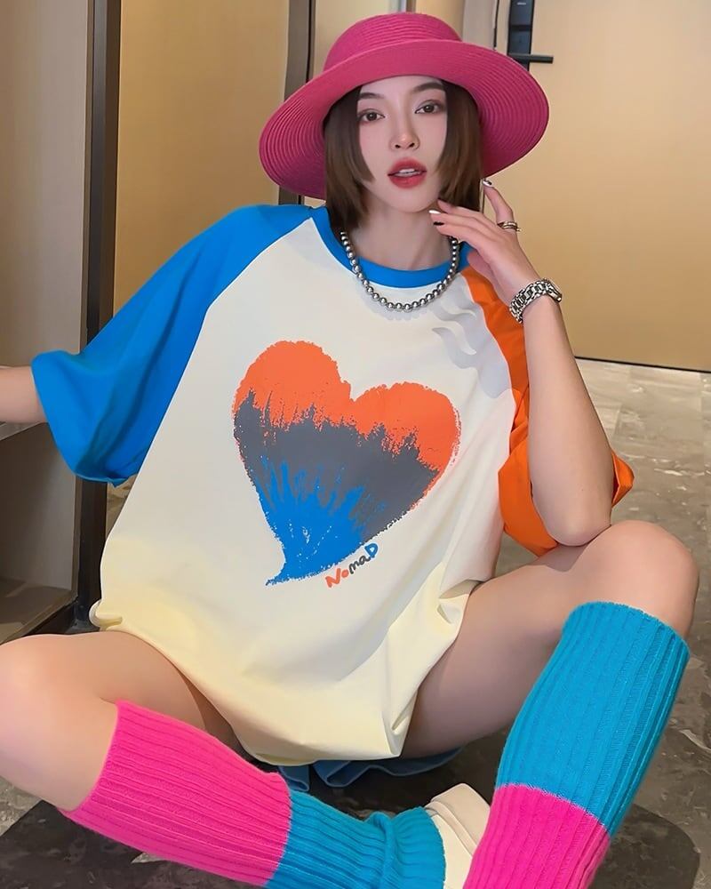 絶対欲しい プリント ロゴ カラーマッチング ゆったり 3色半袖Tシャツ＜S-8383＞