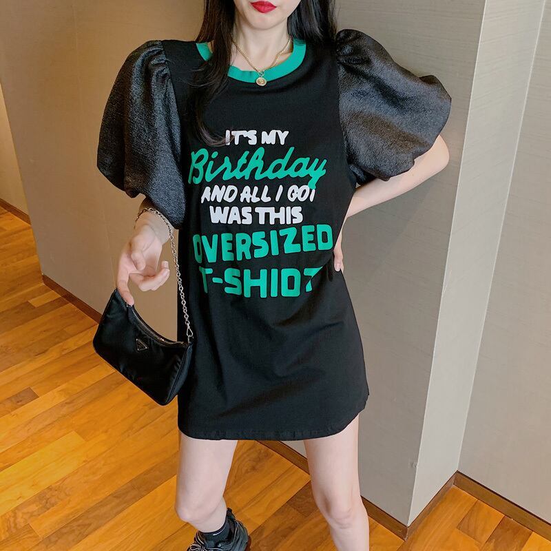話題沸騰中 パフスリーブ ファッション プリント 全2色 半袖 Tシャツ <S-8662>