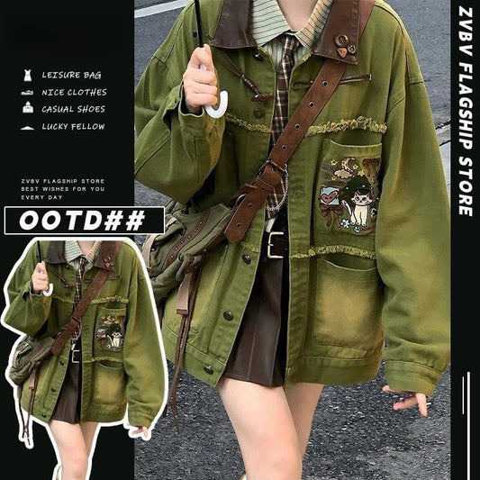 質感のいいヴィンテージ加工  デニムジャケット 全2色ゆったりコート<S-4798>