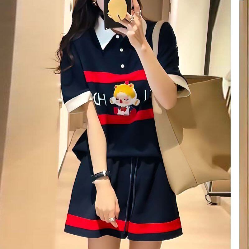 数量限定 プリント切り替え カジュアル 半袖Ｔシャツⅹパンツセット全2色 <S-8665>