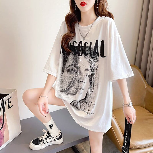 美人度アップ 切り替え ファッション プリント Tシャツ カットソー＜S-3399＞