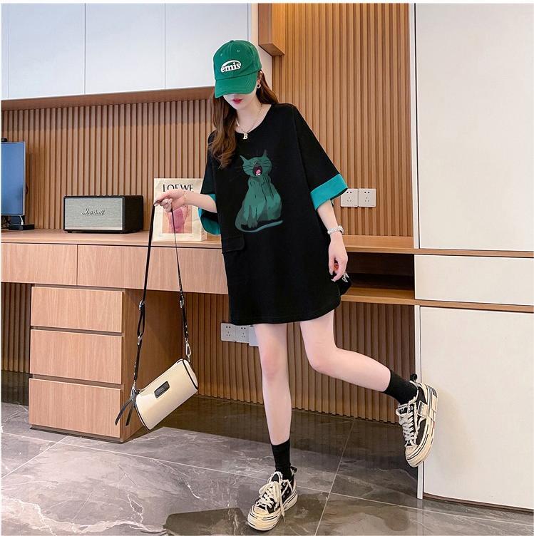 ユニークなデザイン気質のカラーブロック半袖Tシャツ<S-2900>