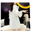 女子力アップ アルファベット パフスリーブ プリント ロングTシャツ ゆったりワンピース ＜S-3054＞
