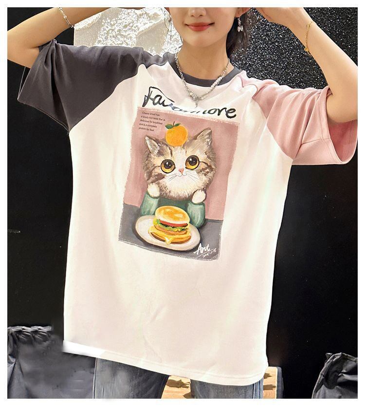 話題沸騰中 プリント切り替え 新作 全2色 半袖Tシャツ カットソー ＜S-8682＞