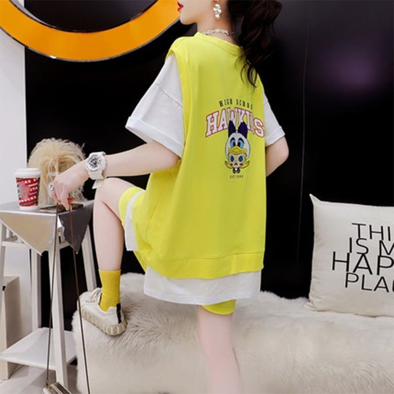 ルーズ 切り替え 美人度アップ Tシャツ＋ショートパンツ セットアップ＜S-3310＞