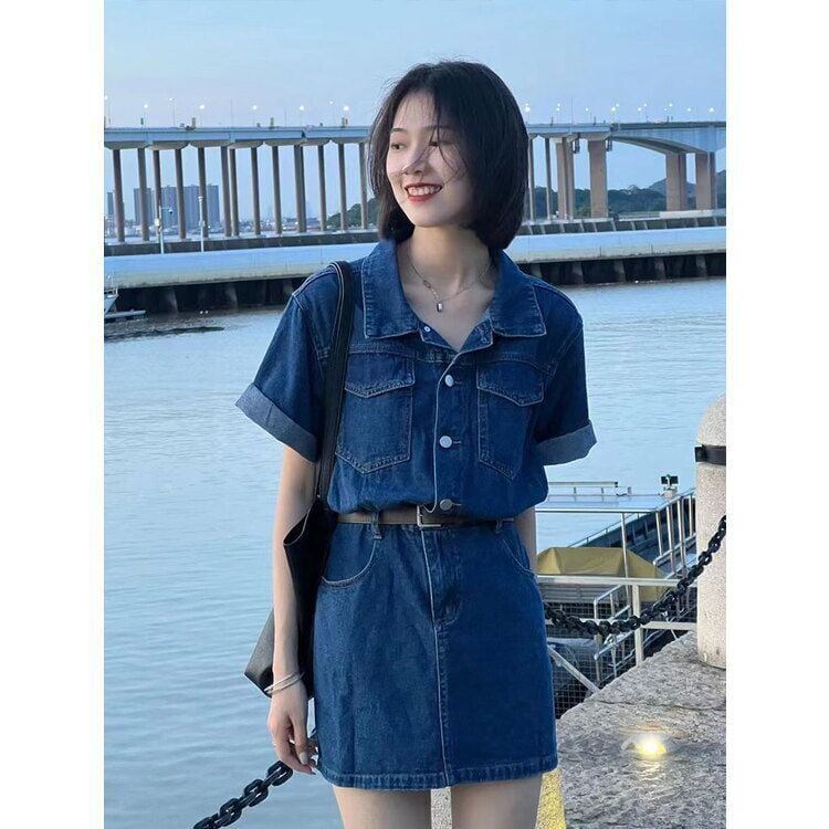 売り切れ必至 一目惚れ 今季大好評 デニム 折り襟 ワンピース＜S-8280＞