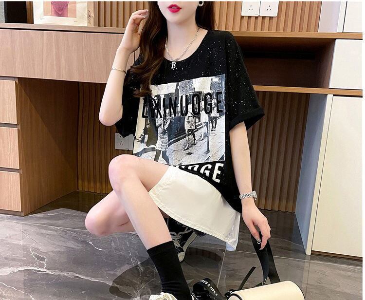 絶対流行 レイヤード風 レース プリント全2色 半袖Tシャツ<S-8821>