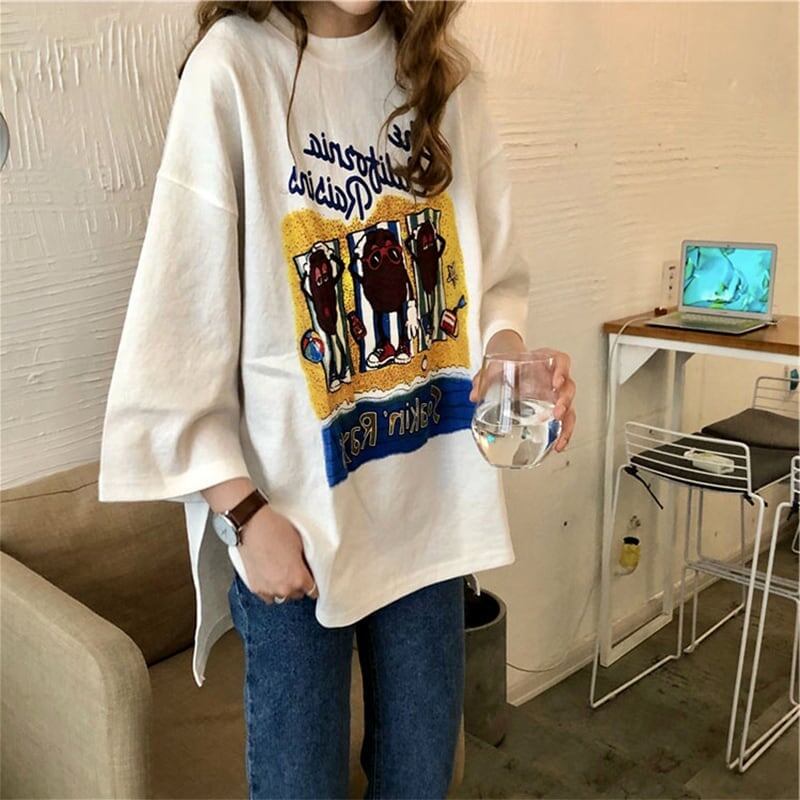 合わせやすい 切り替え 美人度アップ プリント Tシャツ カットソー＜S-3447＞
