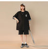 超人気  ルーズ アメリカンスタイルのカジュアルなクロップドジャケット<S-5164> 半袖Ｔシャツⅹパンツセット全2色 <S-8209>