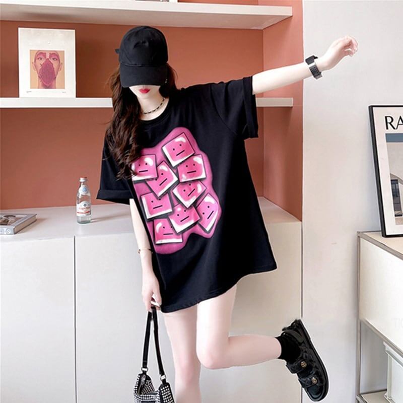 オシャレ度満点 ラウンドネック カジュアル プリント Tシャツ カットソー＜S-3064＞