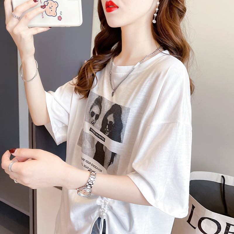合わせやすい 切り替え チャーミング プリント Tシャツ カットソー＜S-3651＞