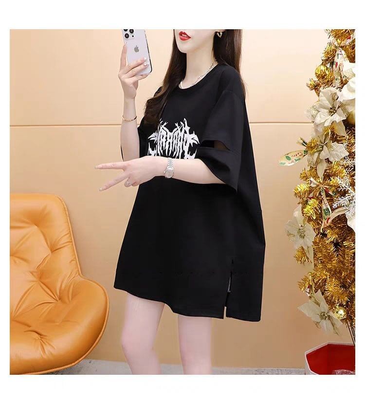 絶対欲しい ロング プリント ドロップショルダー Tシャツ ゆったり半袖 ＜S-2880＞