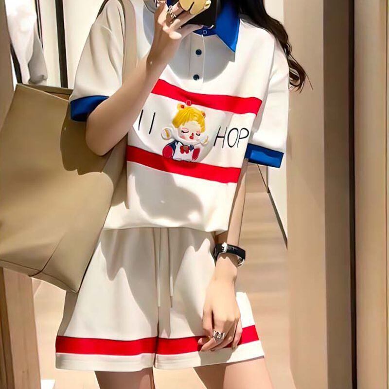数量限定 プリント切り替え カジュアル 半袖Ｔシャツⅹパンツセット全2色 <S-8665>