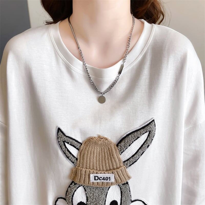 【秋の初めの割引！！】美人度アップ トップス ウサギちゃん 二色 長袖Tシャツ ＜S-4007＞