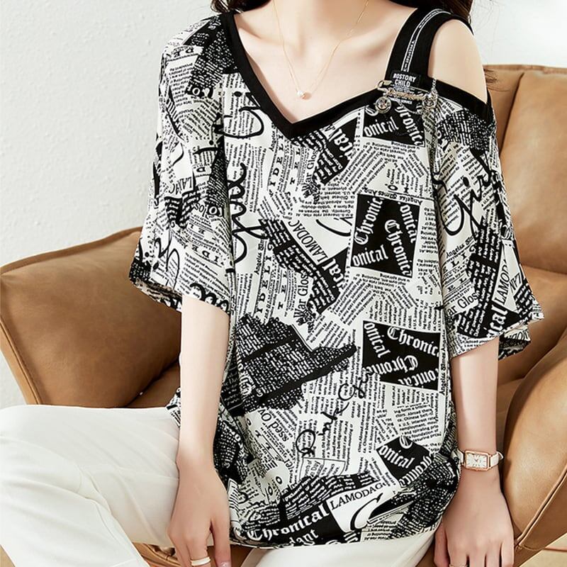 カジュアル ベアトップ お洒落 プリント Tシャツ カットソー＜S-3143＞