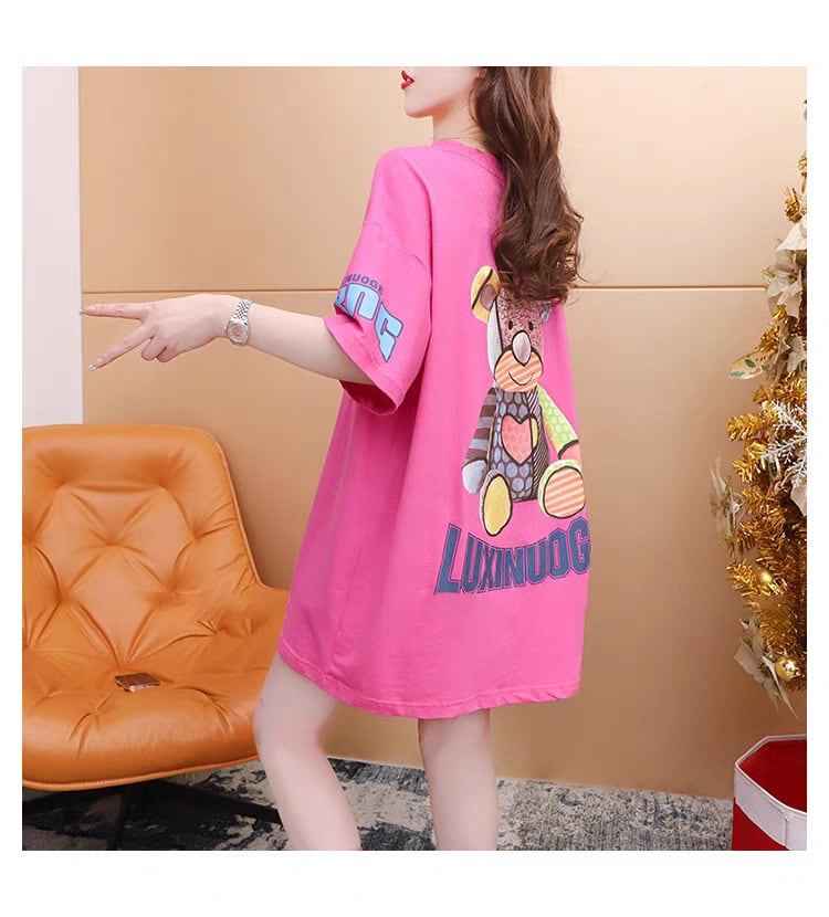 質感のいい アルファベット 熊柄 ドロップショルダー オーバーサイズ Tシャツ ＜S-2878＞