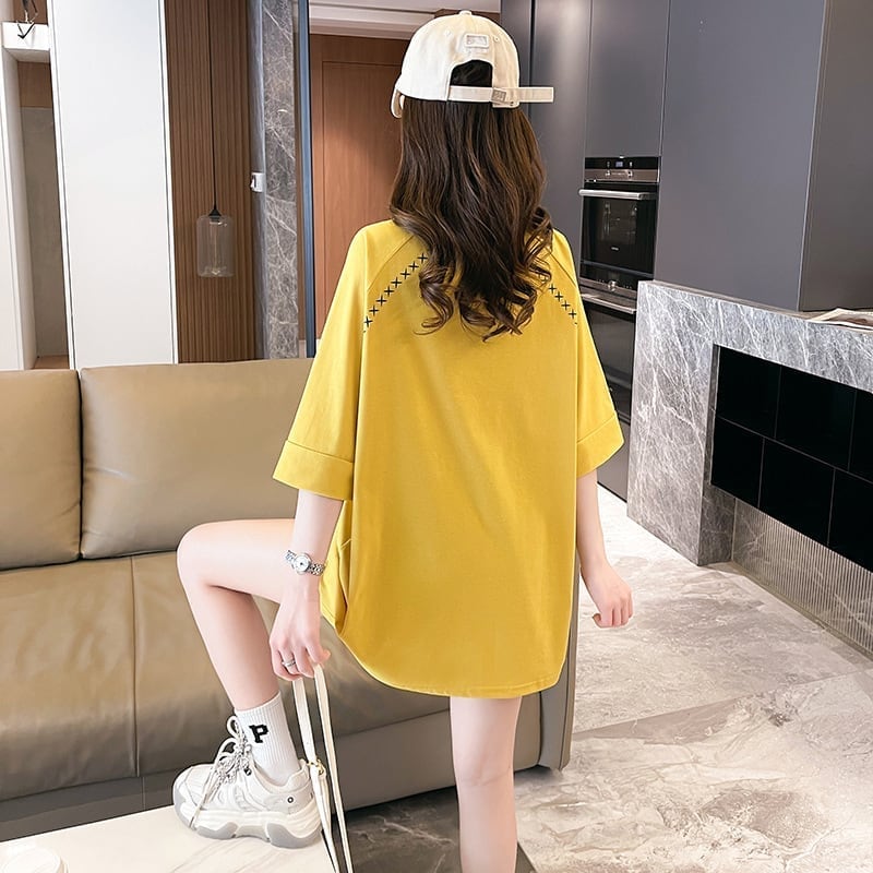 超人気商品 ロング アルファベット プリントTシャツ 三色 ゆったり半袖 ＜S-4019＞