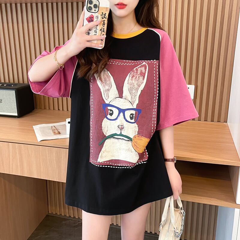 絶対欲しい プリント 個性派 切り替え 全2色 半袖 Tシャツ ＜S-8545＞