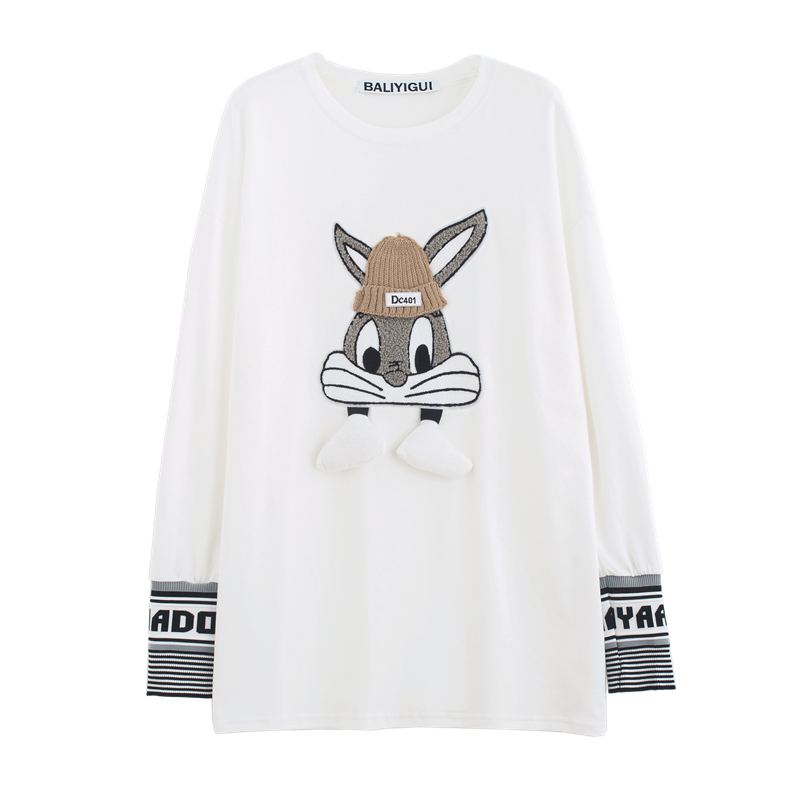 【秋の初めの割引！！】美人度アップ トップス ウサギちゃん 二色 長袖Tシャツ ＜S-4007＞