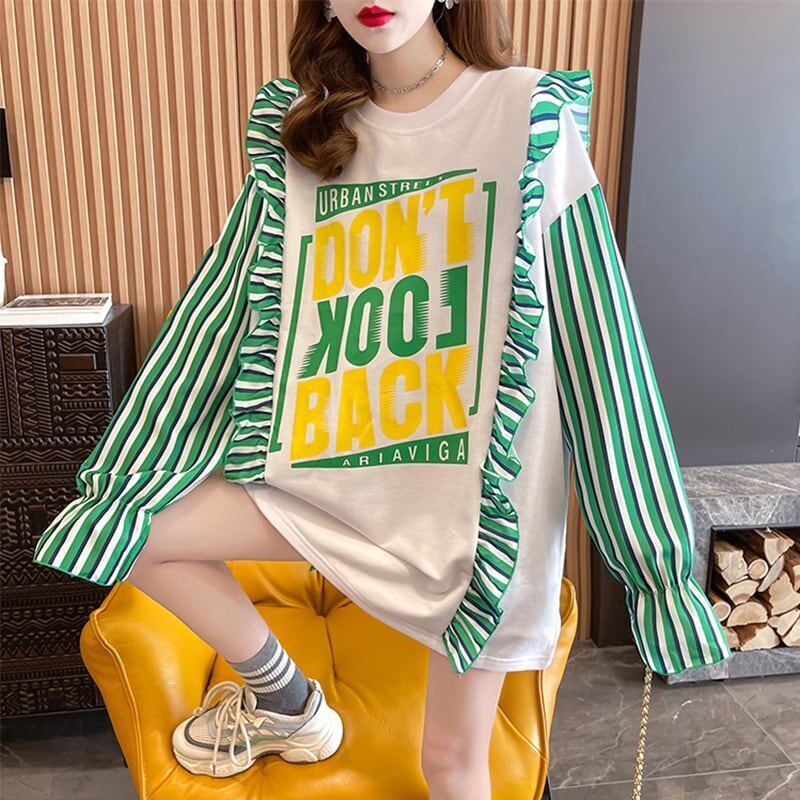知的で品の良い ラウンドネック 着心地抜群 アルファベット 切り替え 長袖 スウェット パーカー＜S-2213＞