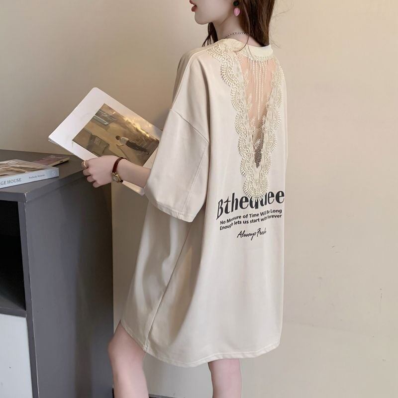 話題沸騰中 レース アバンギャルド 切り替え ホットダイヤモンド 3色選択 半袖Tシャツ＜S-8547＞