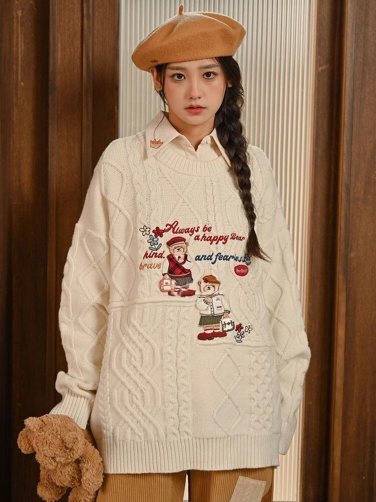 超人気 気質アップ 絶対欲しい Vネック 刺繍 切り替え2色選択 ニットトップス<S-9577>