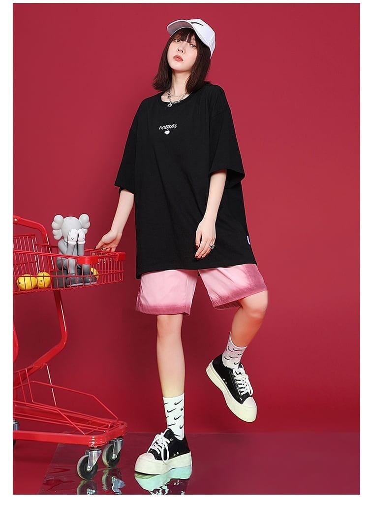 デザインセンス漫画プリント半袖Tシャツショートパンツスーツ<S-5019>
