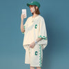 超人気  ルーズ アメリカンスタイルのカジュアルなクロップドジャケット<S-5164> 半袖Ｔシャツⅹパンツセット全2色 <S-8209>