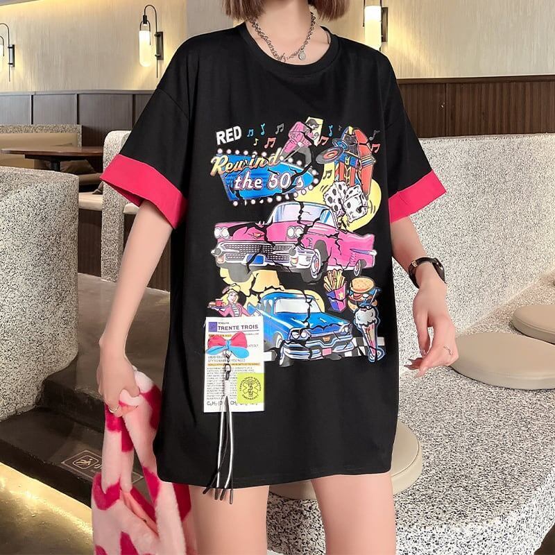 着心地抜群 カートゥーンプリント 美感いっぱい Tシャツ カットソー＜S-3126＞