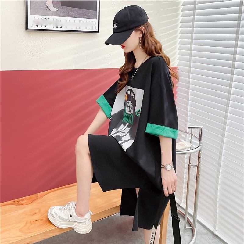 ルーズ プリント オシャレ感たっぷり Tシャツ カットソー ワンピース＜S-3545＞