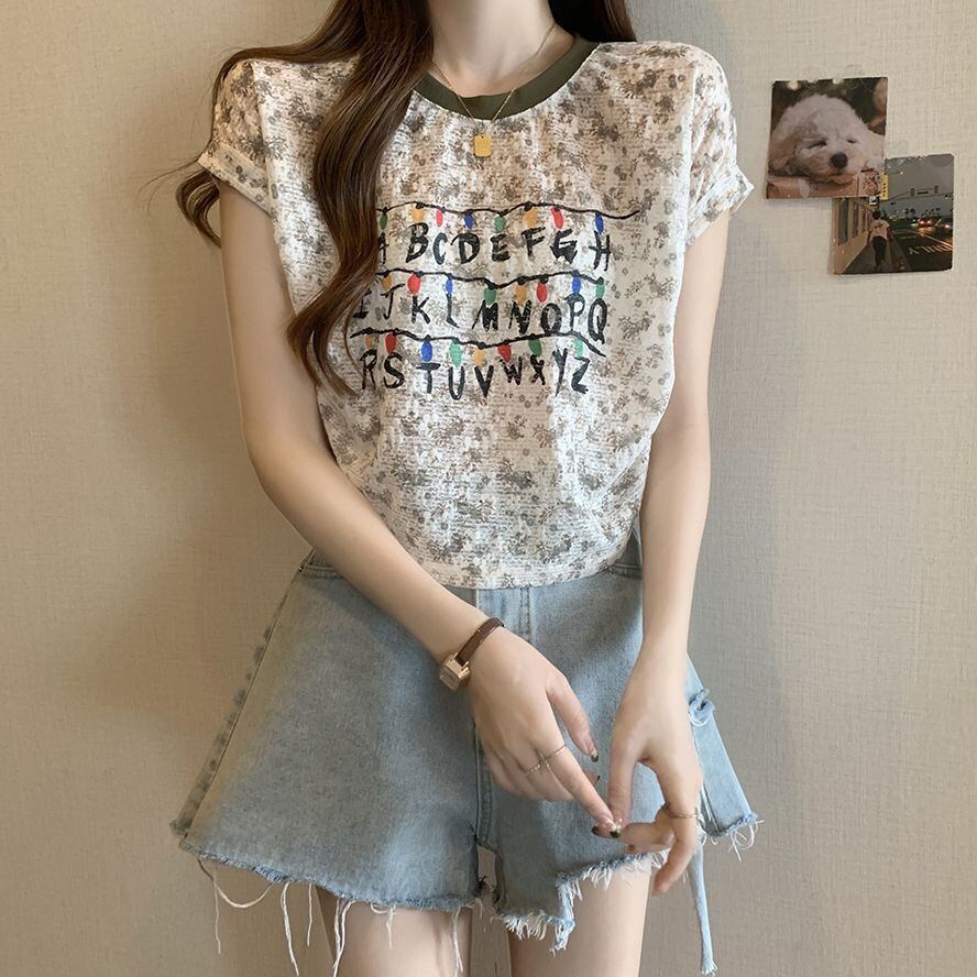 好感度UP カジュアル 大人可愛い プリント 全2色 半袖 Tシャツ＜S-8822＞
