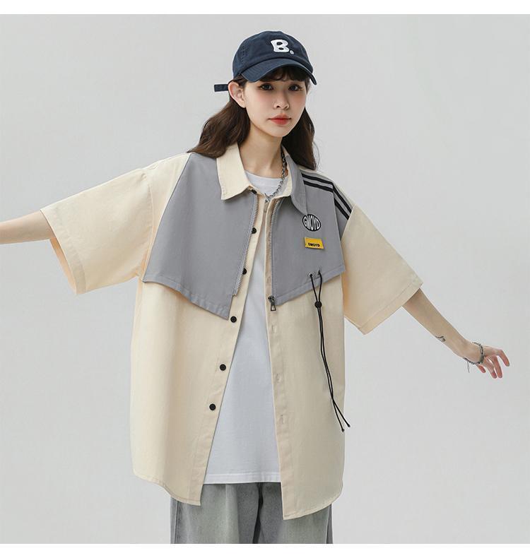 シンプルだけど一癖あるコーデ 切り替え レイヤード風 全2色 半袖Tシャツ<S-9046>