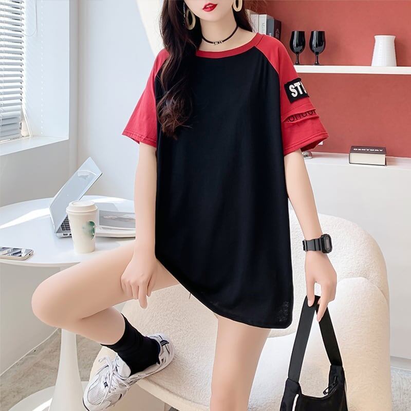 ゆったり感アップ 切り替え 一目惚れ プリント Tシャツ カットソー＜S-3533＞