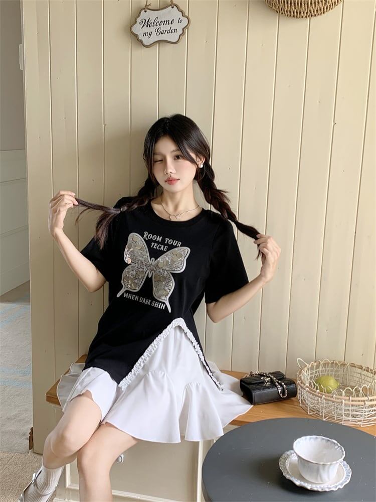 絶対欲しい キュート 超人気 ピンク プリント スパンコール 3色選択 半袖Tシャツ＜S-8570＞